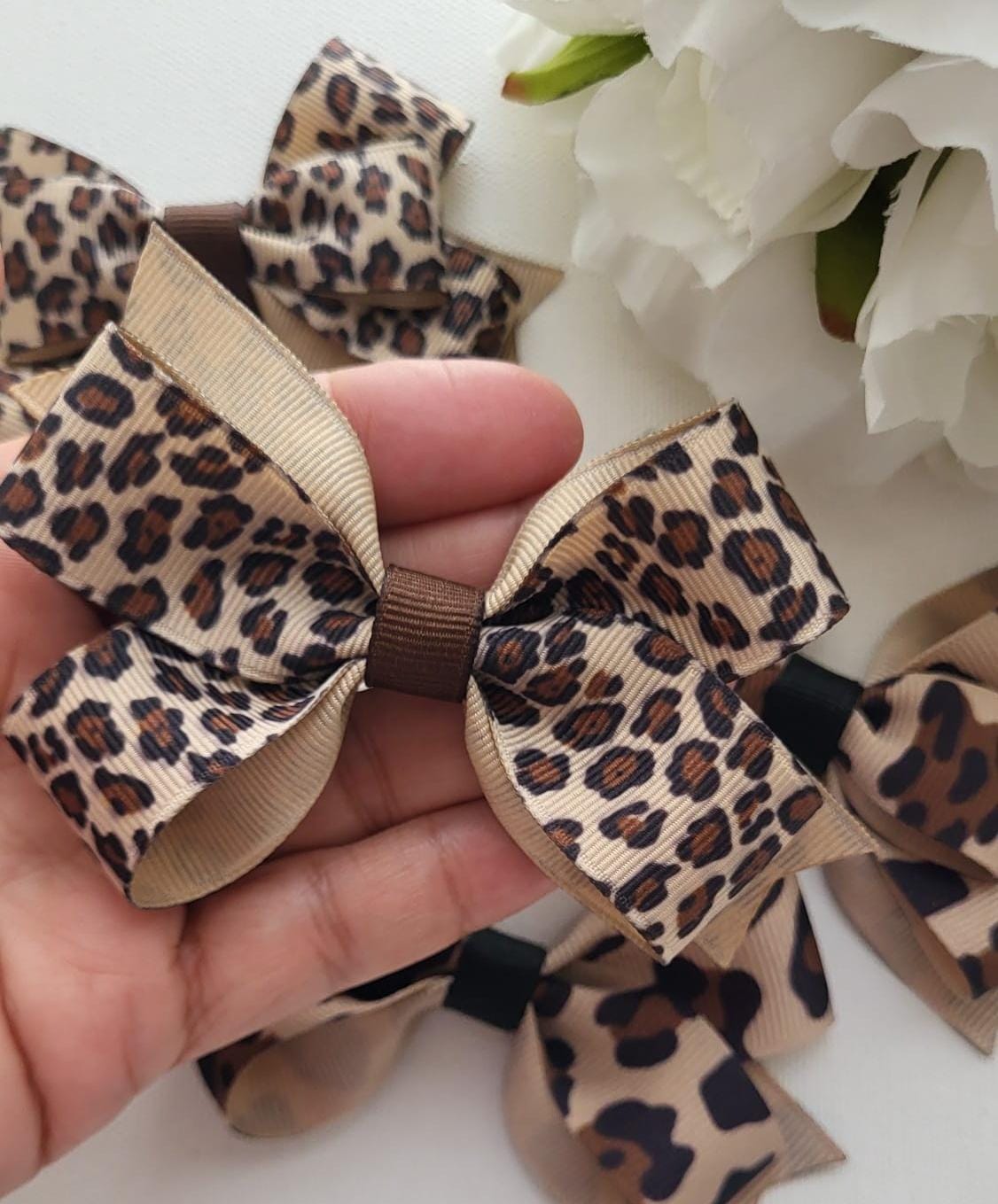 Animal Print Hair Bows - 2 Styles to Choose - Leopard Print Pigtail Bows
