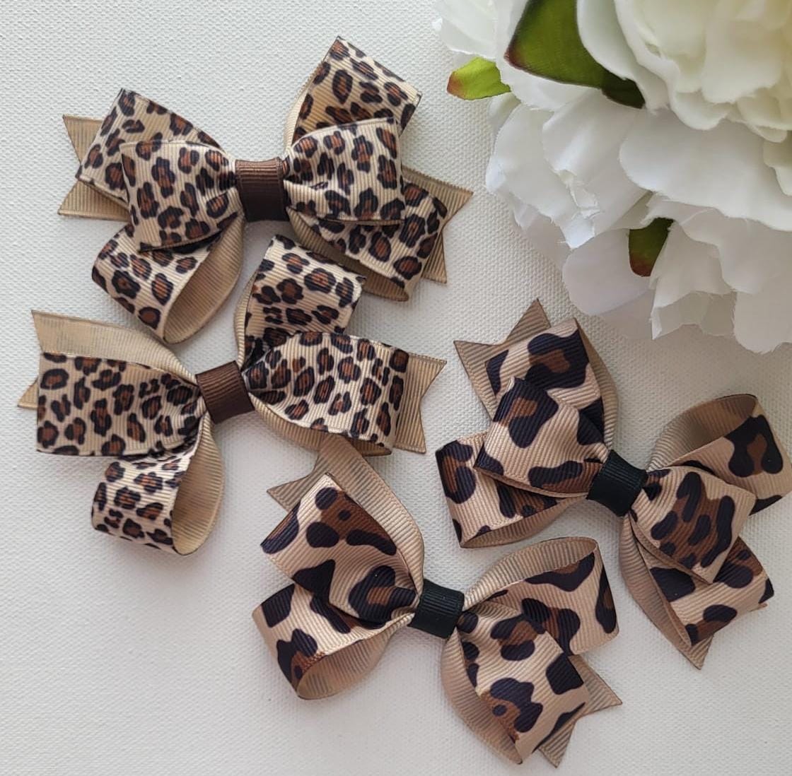 Animal Print Hair Bows - 2 Styles to Choose - Leopard Print Pigtail Bows
