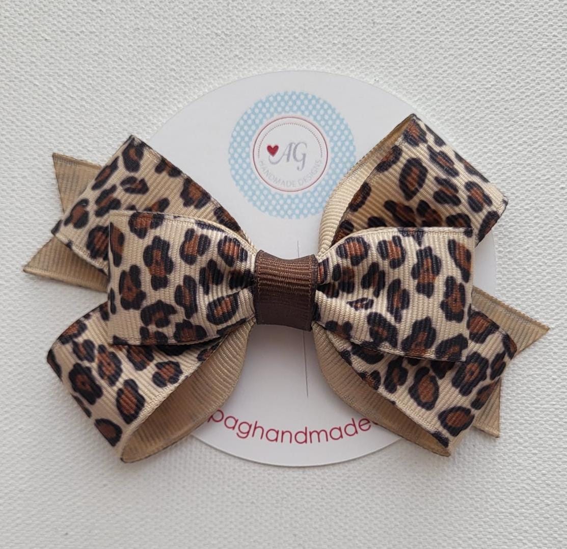 Animal Print Hair Bows - 2 Styles to Choose - Leopard Print Pigtail Bows