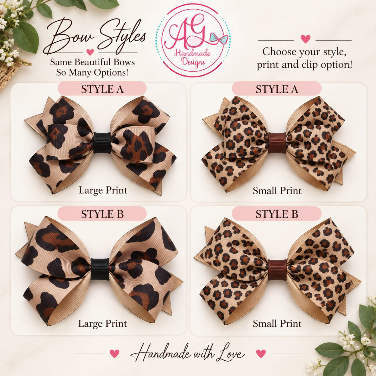 Animal Print Hair Bows - 2 Styles to Choose - Leopard Print Pigtail Bows