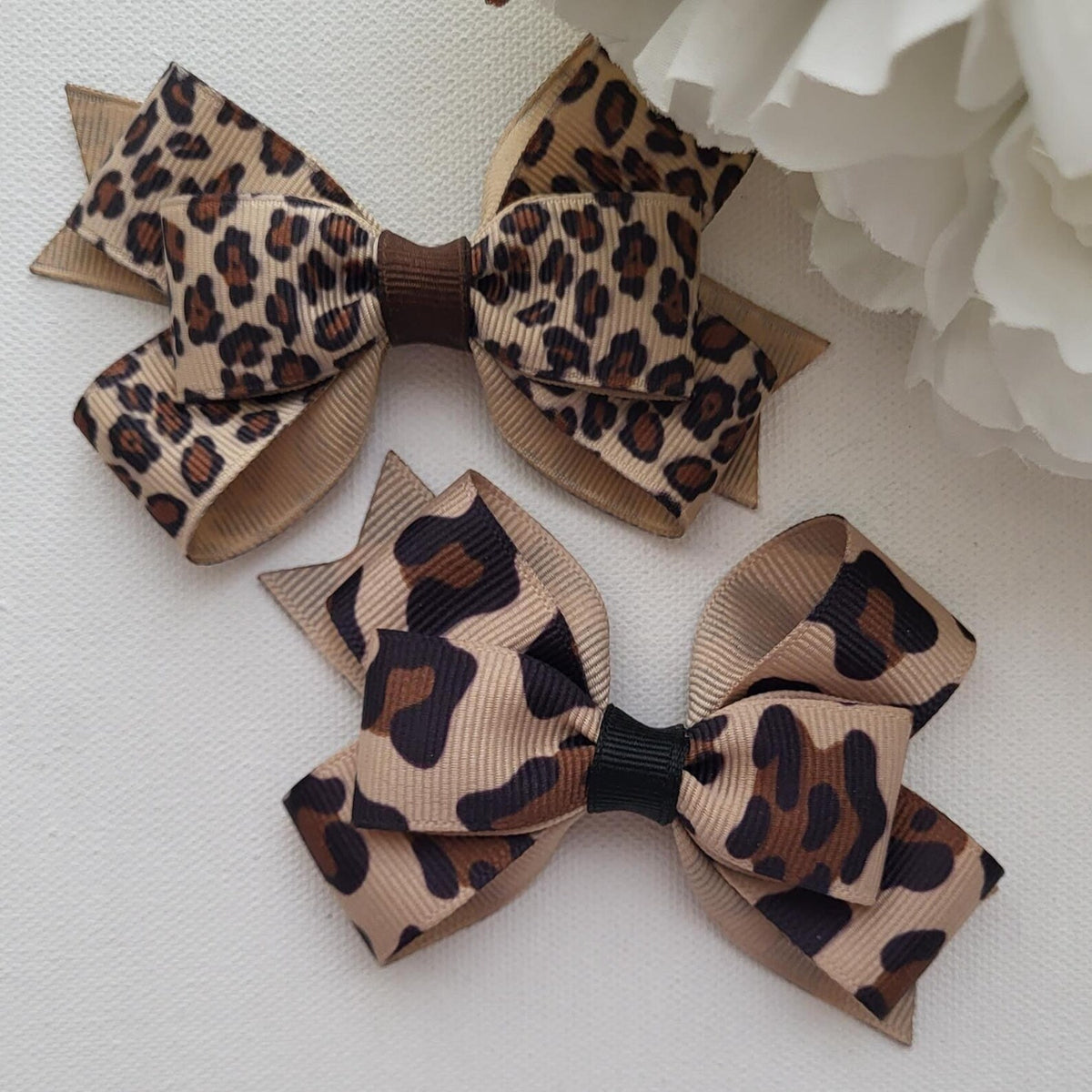 Animal Print Hair Bows - 2 Styles to Choose - Leopard Print Pigtail Bows