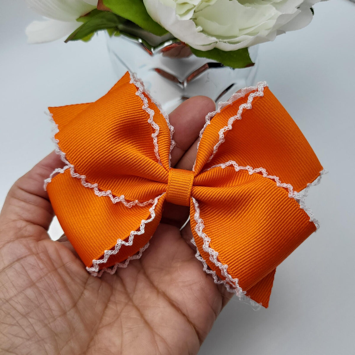 Orange Moonstitch Hair Bow - 4 Inch Fall & Halloween Bow