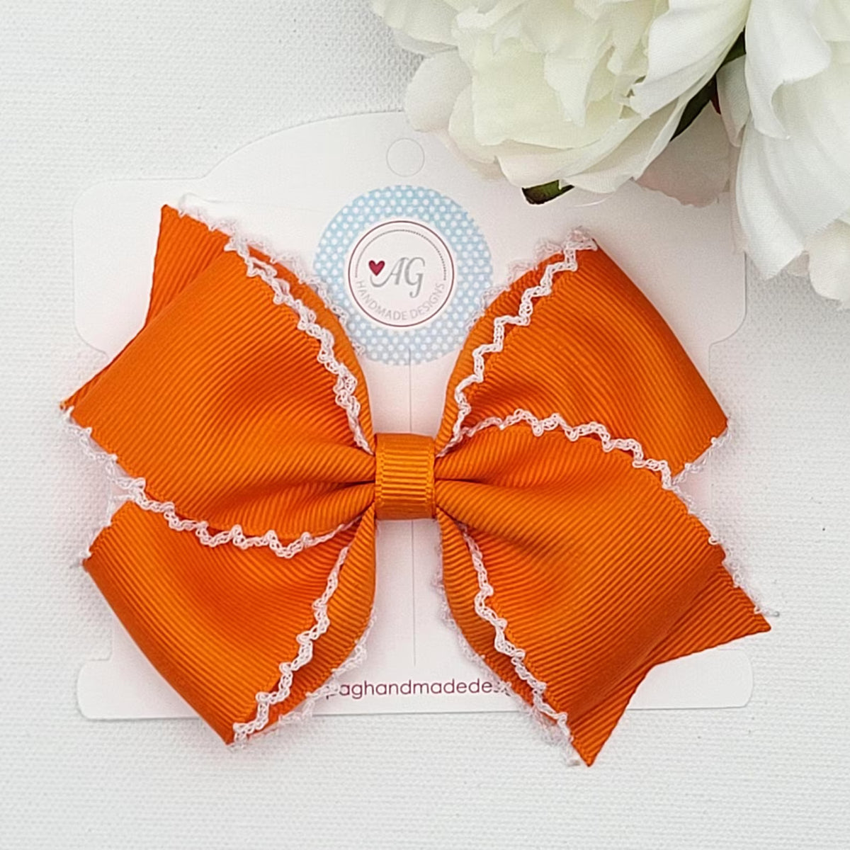 Orange Moonstitch Hair Bow - 4 Inch Fall & Halloween Bow